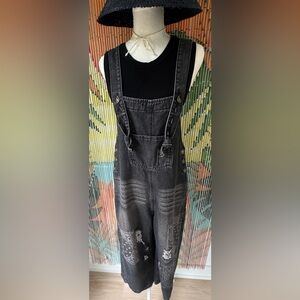 Black Washed Denim Overall Dress
